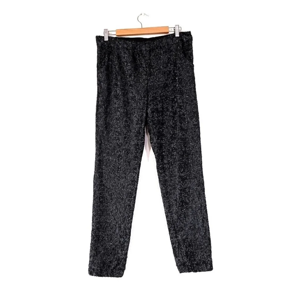 FREE PEOPLE Sequin Party Trouser Ankle Cropped Pull On Pants Black Small y2k